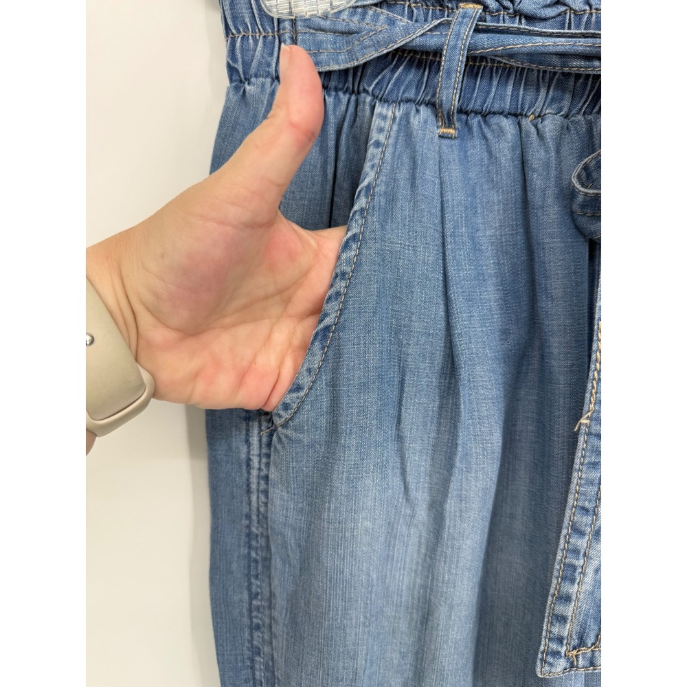 Knox Rose Paperbag Waist Pants Women XS Blue Denim Wide Leg Belted Lyocell - Picture 5 of 10